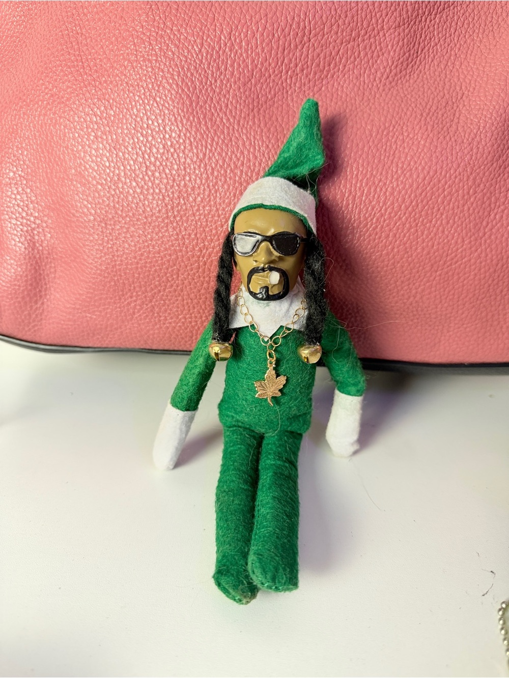 Snoop Dog Green Elf Doll with Sunglasses and Gold Leaf Charm